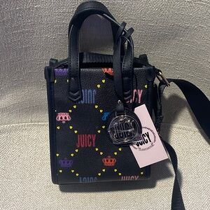 Juicy Couture Black Mini Tote with Colorful Logo Crown Print